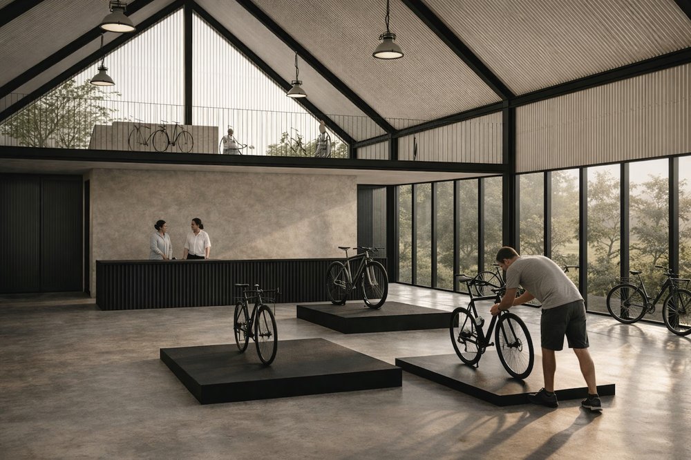 Conception architecture magasin de vélo Wavre - RG architectes