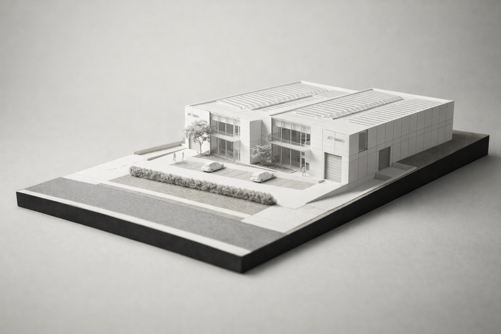JBS immo rendu projet industriel Tubize maquette - RG architectes