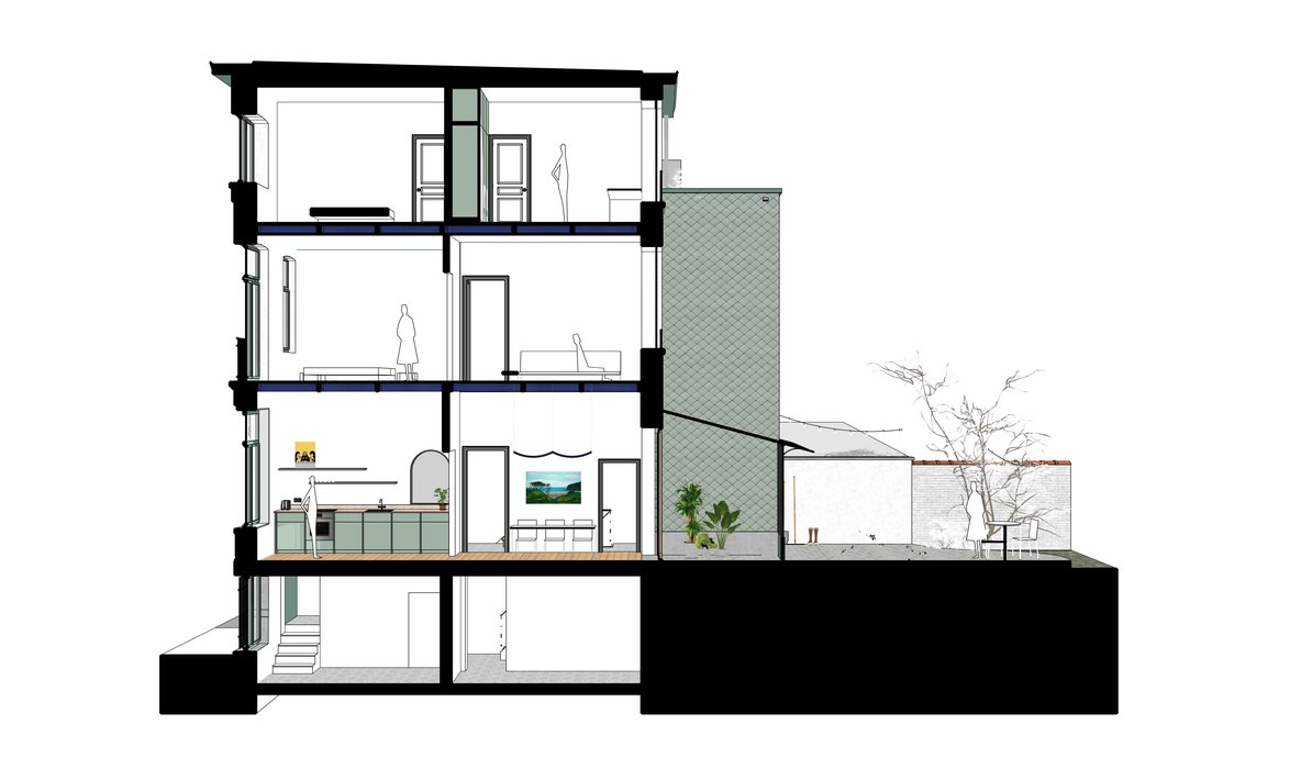 RG architectes - Saisons - Rénovation totale maison Ixelles - Plan Coupe 1