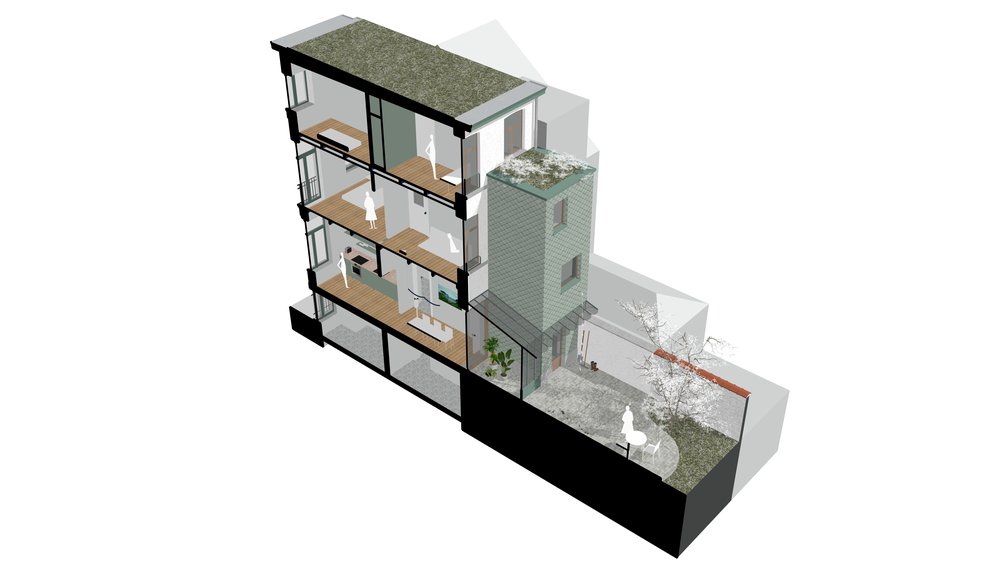 RG architectes - Saisons - Rénovation totale maison Ixelles - 3D