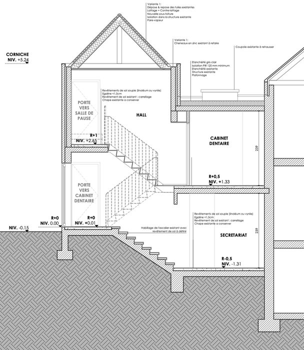 RG architectes-marathon-renovation-cabinet dentaire-louvain-la-neuve-Plans-Coupe AA
