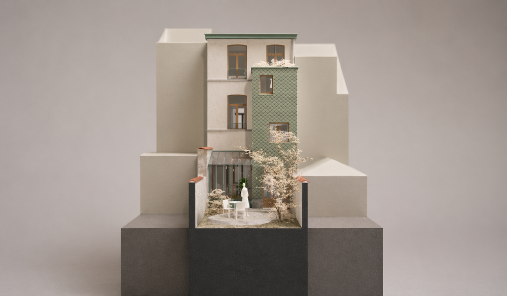 RG architectes - Saisons - Maquette renovation complete maison Ixelles facade arrière