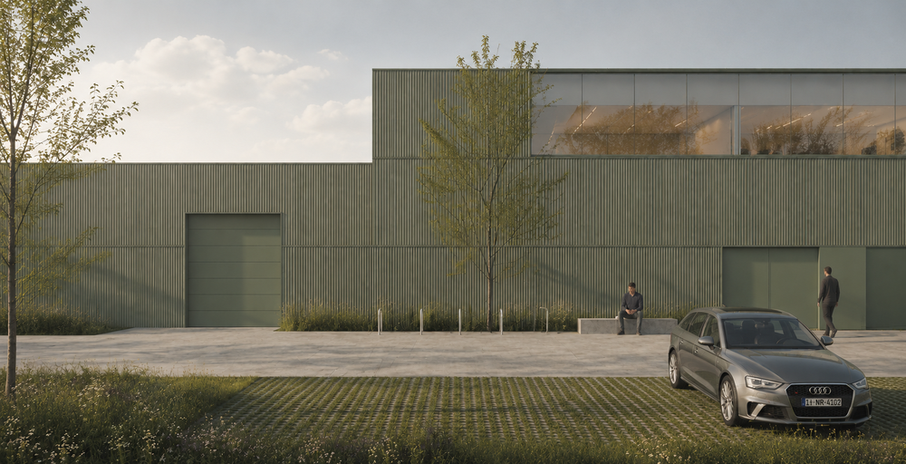 RG architectes industriel Nivelles rendu batiment neuf bardage