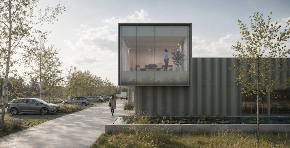 RG architectes industriel Dumont instruments Nivelles rendu batiment neuf bardage